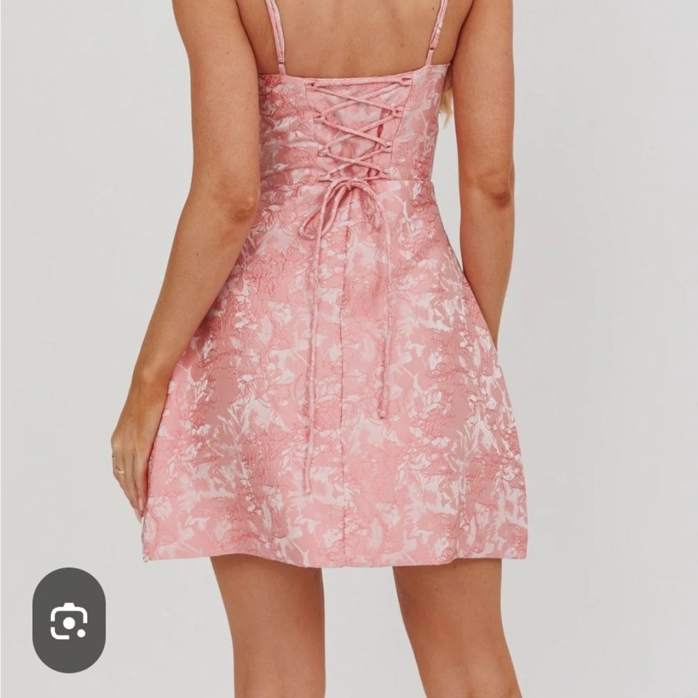 Angel Biba Kyrah Floral Lace-Up Back Mini Dress Pink (Australia) - Size M - Picture 3 of 16
